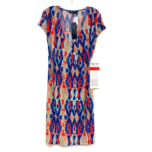 Jones New York Size S Women's Blue-Multi Abstract Faux Wrap Dress