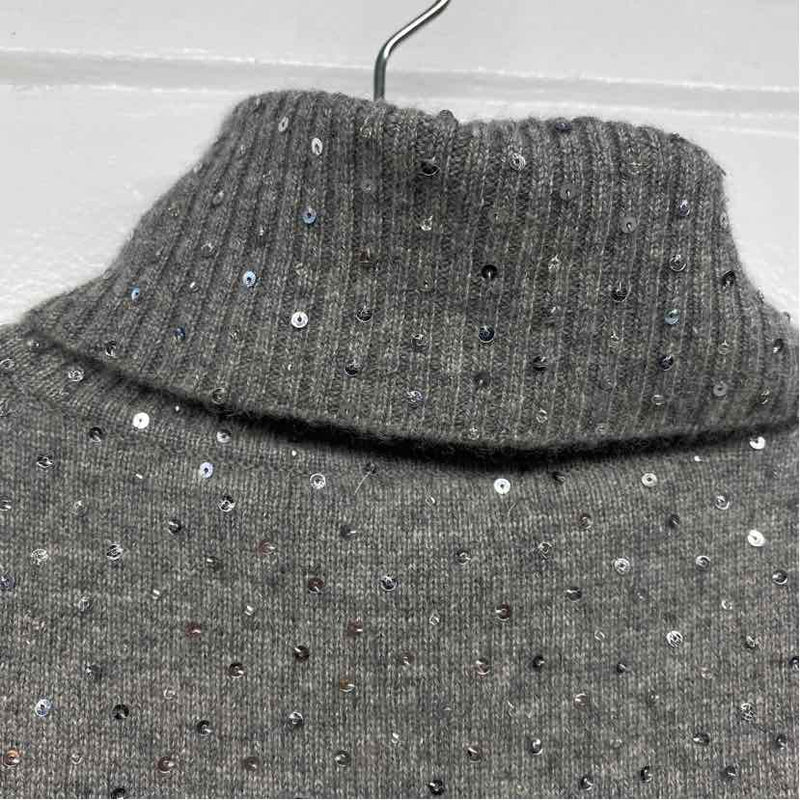 Pure Amici Size S Women's Gray Embellished Turtle Neck Short Sleeve Top