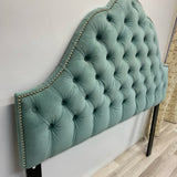 Full Size Aqua Fabric Studded Tufted Headboard