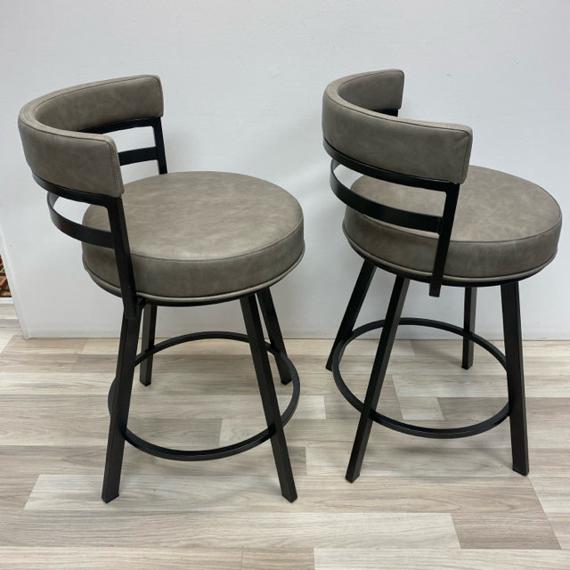 Swivel Counter Height Gray Leather- Metal Stool - Set of 2