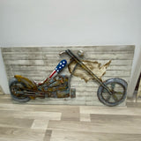 Gray-Multi  Motorcycle. 3D scrap metal chopper Wall Decor