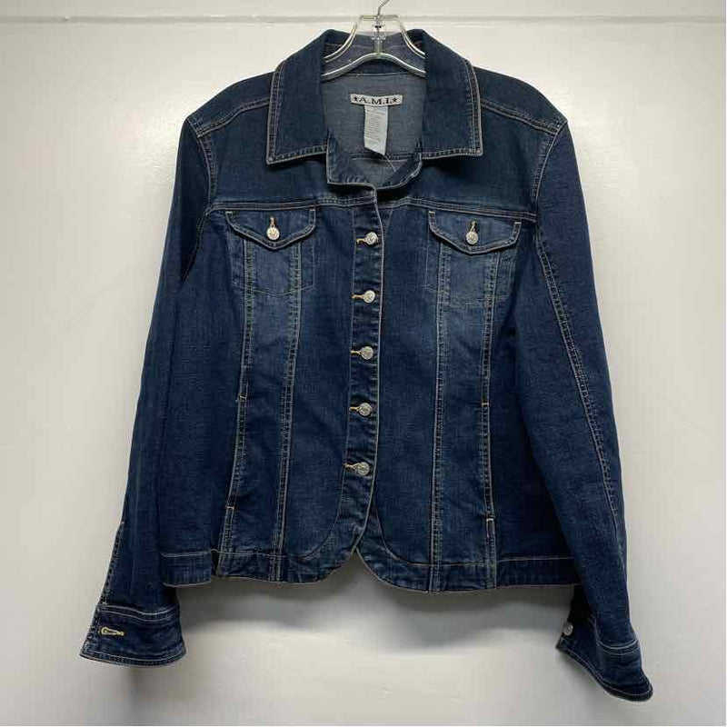 A.M.I. Women's Size Xl Blue Washed Button Up Jacket