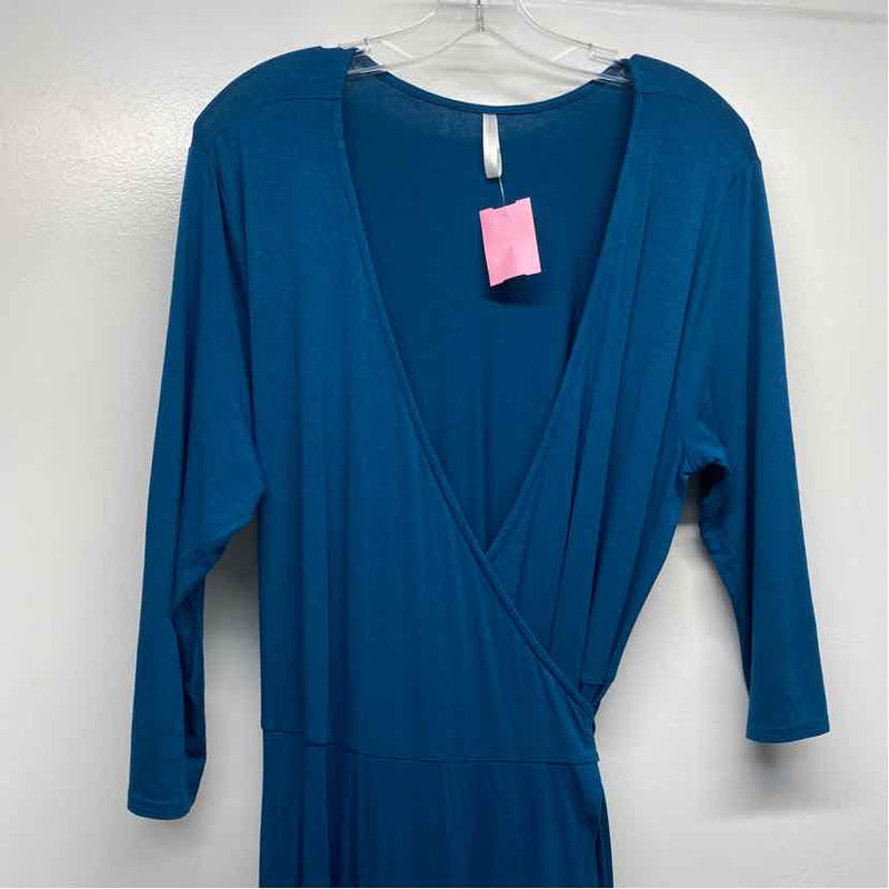 Sivana Size Xl Women's Teal Solid 3/4 Sleeve Maxi-Wrap Dress