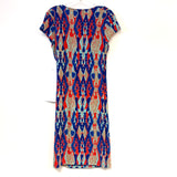 Jones New York Size S Women's Blue-Multi Abstract Faux Wrap Dress