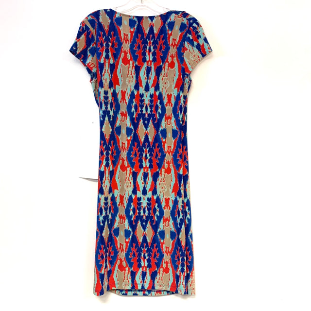 Jones New York Size S Women's Blue-Multi Abstract Faux Wrap Dress