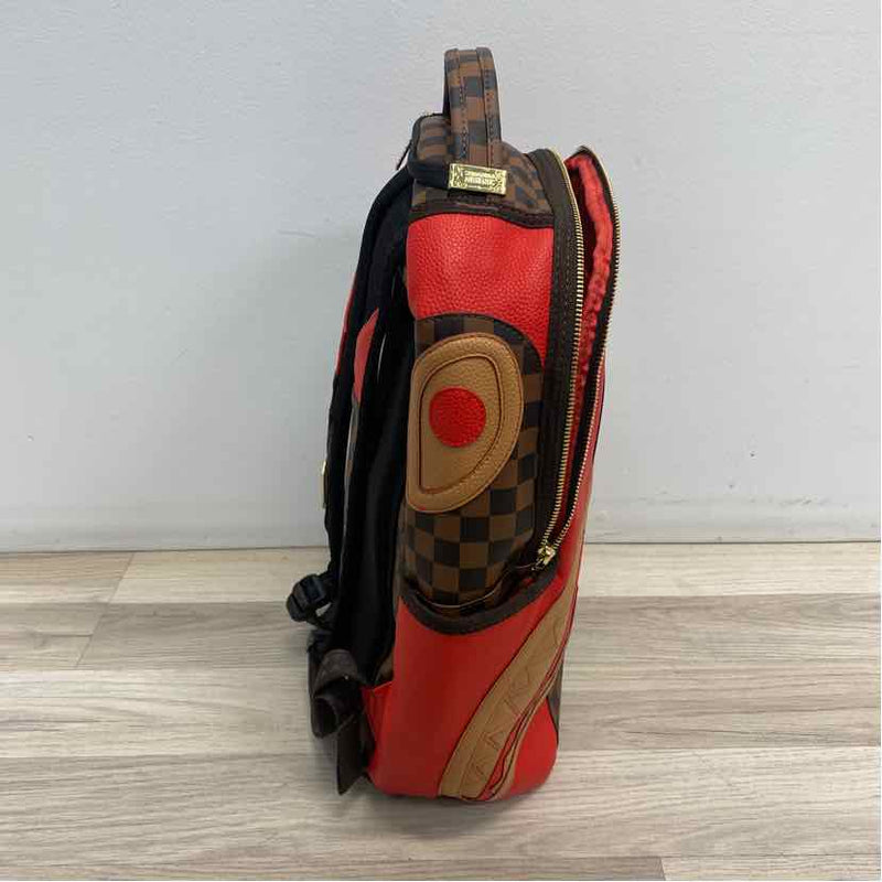 Sprayground Brown-Red Faux Leather Patchwork Backpack