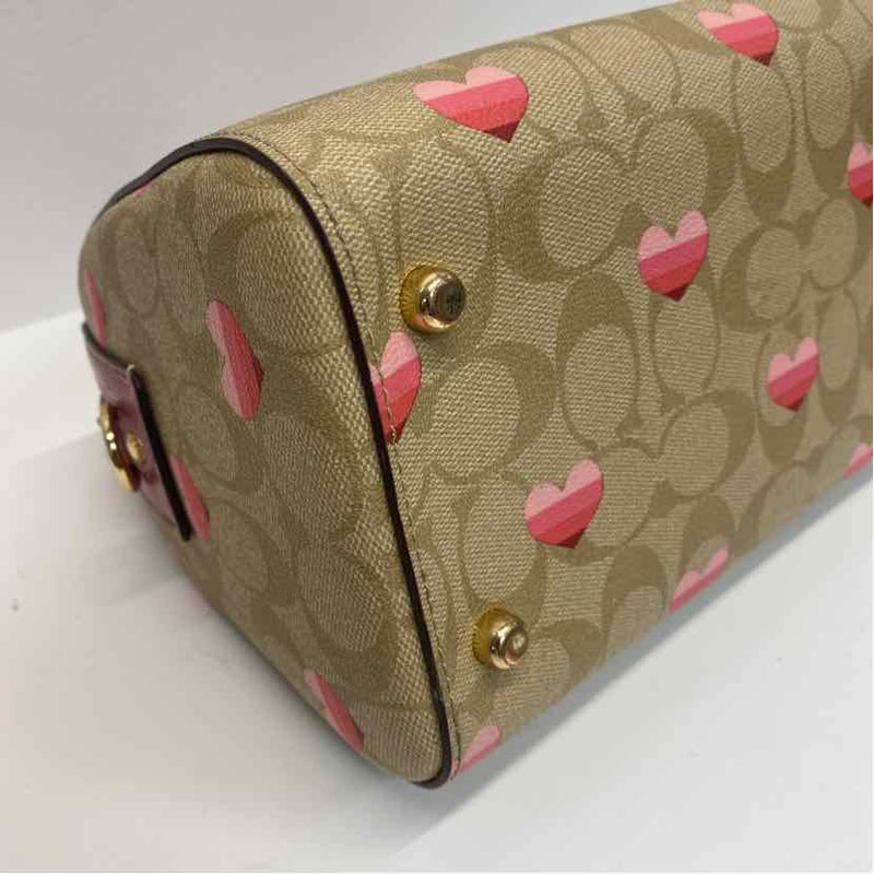 Coach Tan-Pink Signature Leather Shoulder Handbag