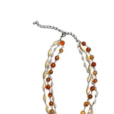 Carnelian, shell and pearls 3 chain strand necklace