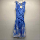 Anne Klein Size 10-M Women's Blue-White Pattern Sleeveless Fit And Flare Dress