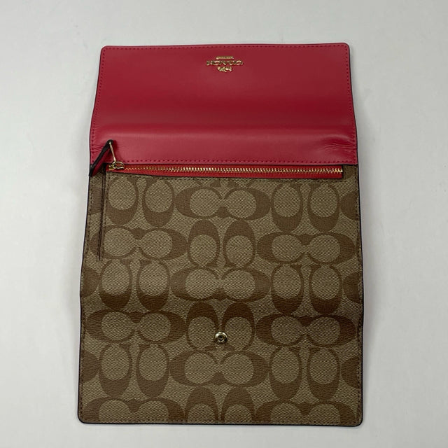 Coach Coral-Brown Leather Signature Folding Wallet