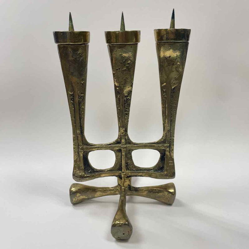 Brutalist Brass 3 Tapers Candelabra