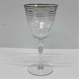 Silver Band Stemmed Bell Shaped Wine Glasses - Set of 7