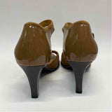 Sofft Size 8.5 Women Solid Brown Patent Leather-Suede Open Toe Ankle Strap Heels