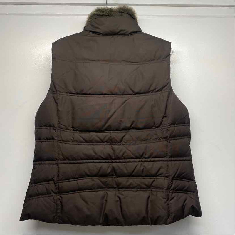 Eddie Bauer Women's Size Xl Brown Solid Zip Mock Neck Slope Side Down Vest