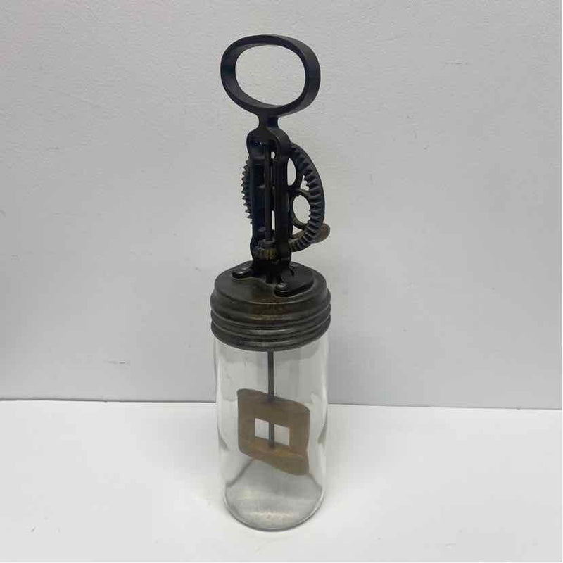 Antique Clear Glass Metal Round Butter Churn