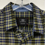 Bugatchi Size M Navy-Green Cotton Plaid Men's Men's Long Sleeve Shirt