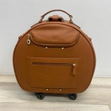 Smart Birdy Cognac Faux Leather Solid Round Suitcase