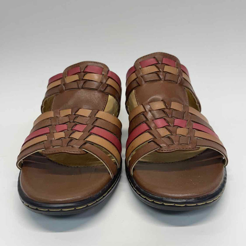 Softspots Size 8.5 Women's Brown Color Block Slip On Sandals