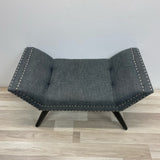 Gray bench silver nailhead trim and black solid wood legs
