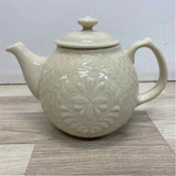 Longaberger Collectors Club Ivory Ceramic Teapot in Quilt Pattern