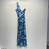 Nicole Miller Size 10-M Women's Blue-White Abstract One Shoulder Maxi Dress