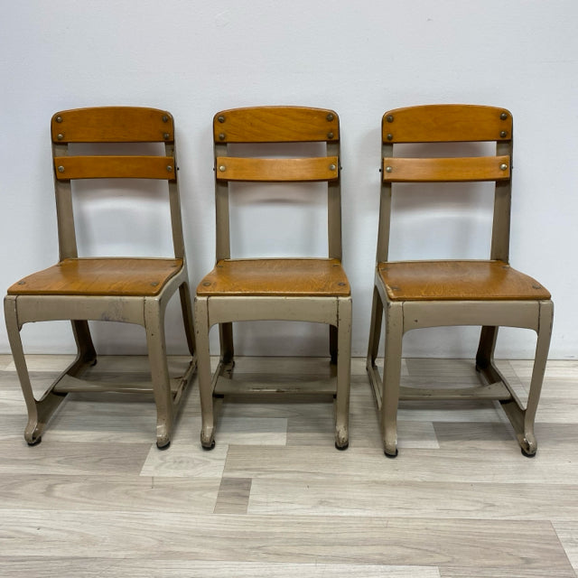 American Seating Co. Vintage Tan Wood-Metal Chair - Set of 3