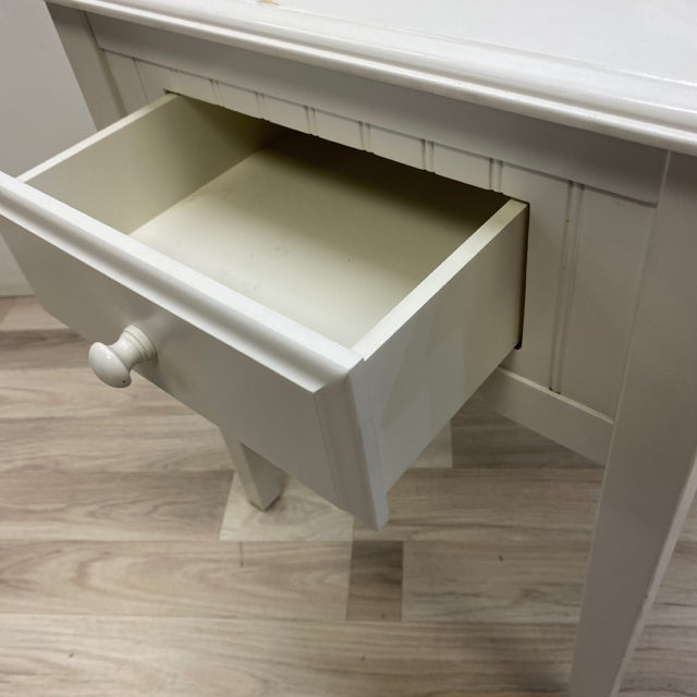 White Wood Side Table - Front Single Drawer