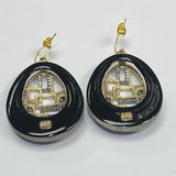 Alexis Bittar Black-Gold Earrings Geometric Gold-Tone Design with Crystals
