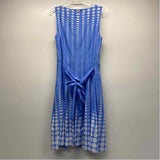 Anne Klein Size 10-M Women's Blue-White Pattern Sleeveless Fit And Flare Dress