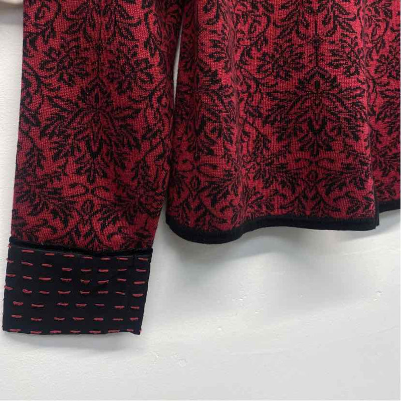 Icelandic Size L Women's Red-Black Pattern Button Up Sweater