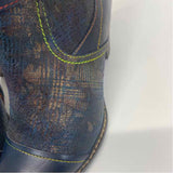 L'Artiste Size 37-6.5 Women's Navy-Multicolor Patchwork Ankle Booties