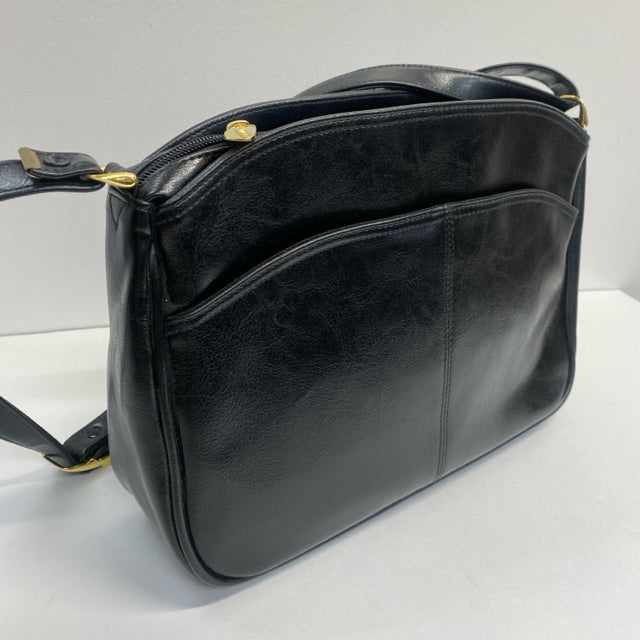 Clubhouse Black Leather Solid Crossbody Handbag