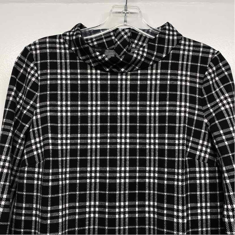 Talbots Size XS Women's Black-White Plaid Mock Neck Dress