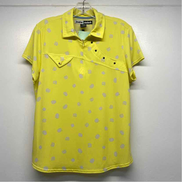 Jamie Sadock Size M Women's Yellow-Green Polka Dot Short Sleeve Activewear Top