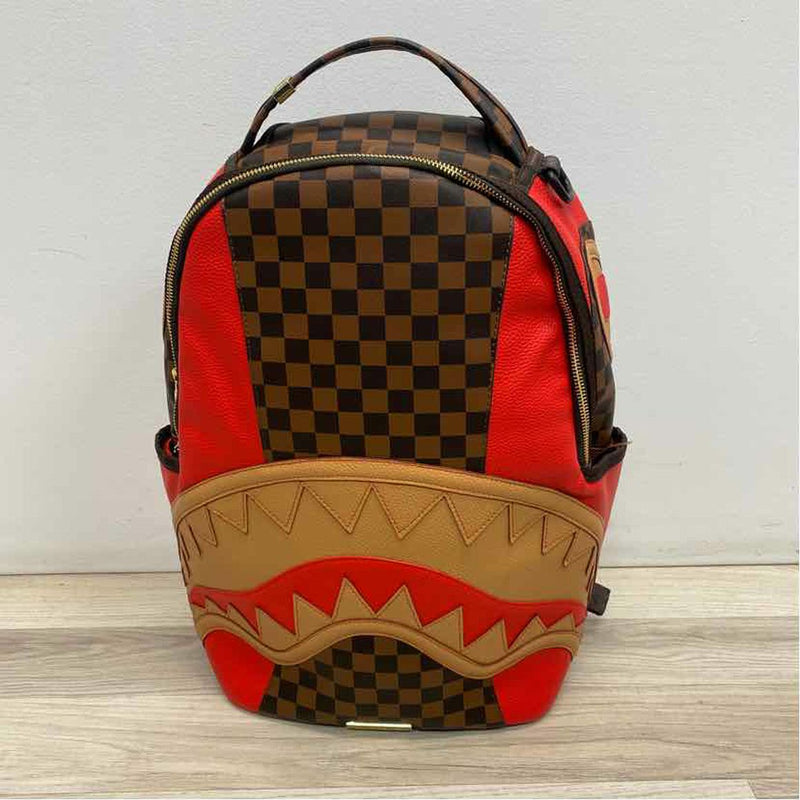 Sprayground Brown-Red Faux Leather Patchwork Backpack