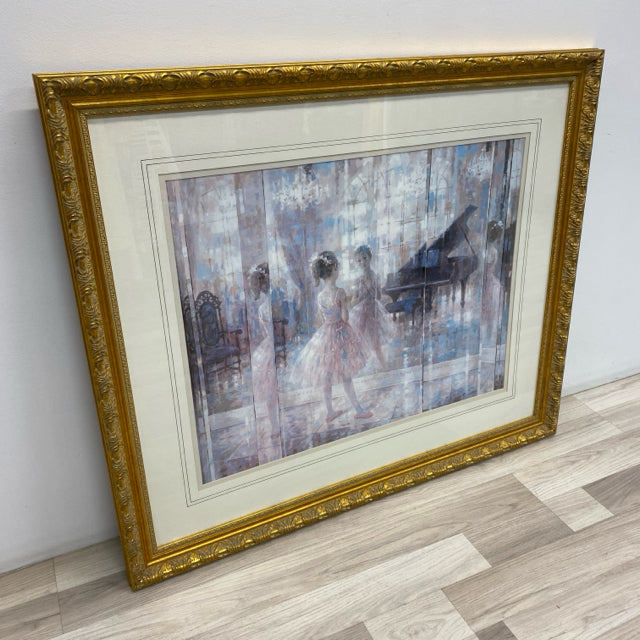 Golden Wood Framed Print of Ballerinas and Piano - " Prelude" by Harrison Rucker