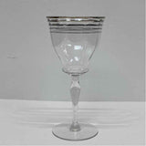 Silver Band Stemmed Bell Shaped Wine Glasses - Set of 7