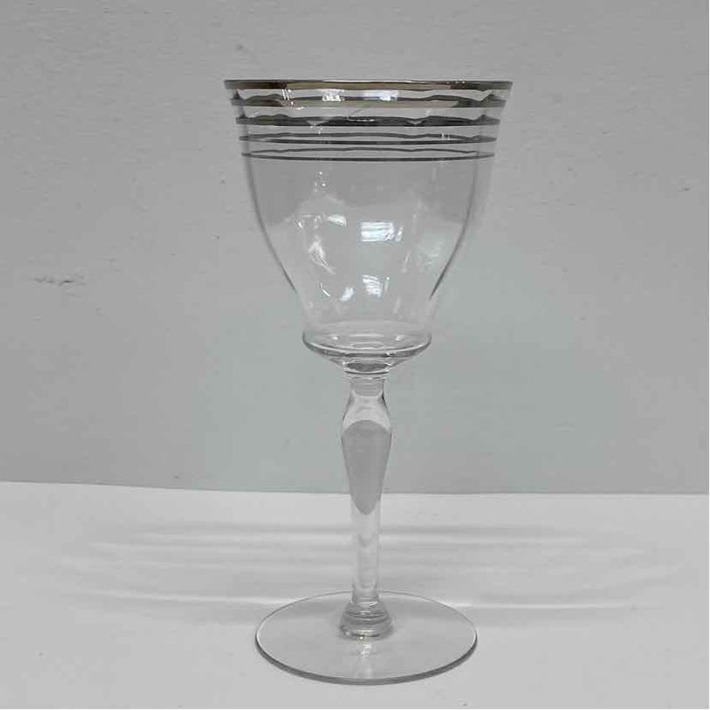 Silver Band Stemmed Bell Shaped Wine Glasses - Set of 7