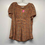 Rebecca Taylor Size 12-L Women's Beige-Multi Pattern Pullover Short Sleeve Top