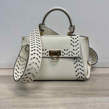Salvatore Ferragamo Cream Leather Cutout Satchel Handbag