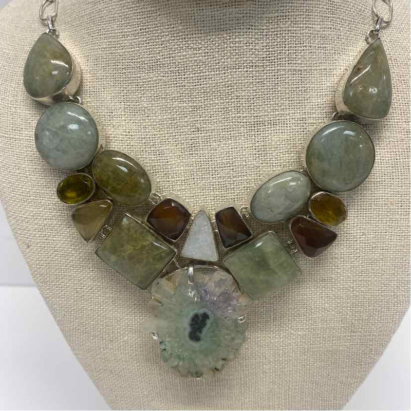 Multistone with center Amethyst Stalactite Flower slice pendant