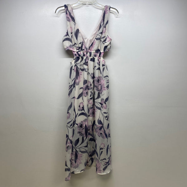Sienna Sky Size M Women's White-Multicolor Floral Maxi-Halter Dress