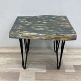 Handmade Gray Wood Small Side Table w Black Pin Legs