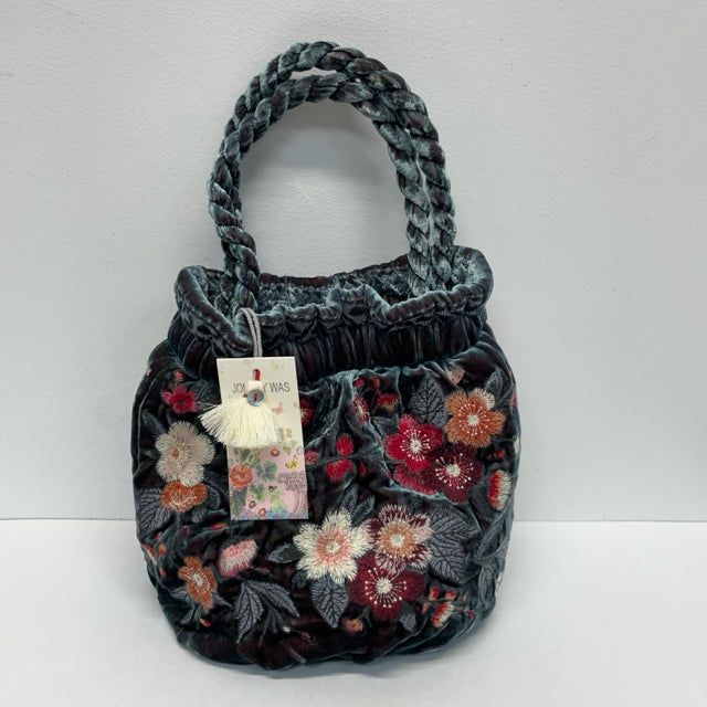 Johnny Was Blue-Multicolored Velvet Embroidered Shoulder Handbag