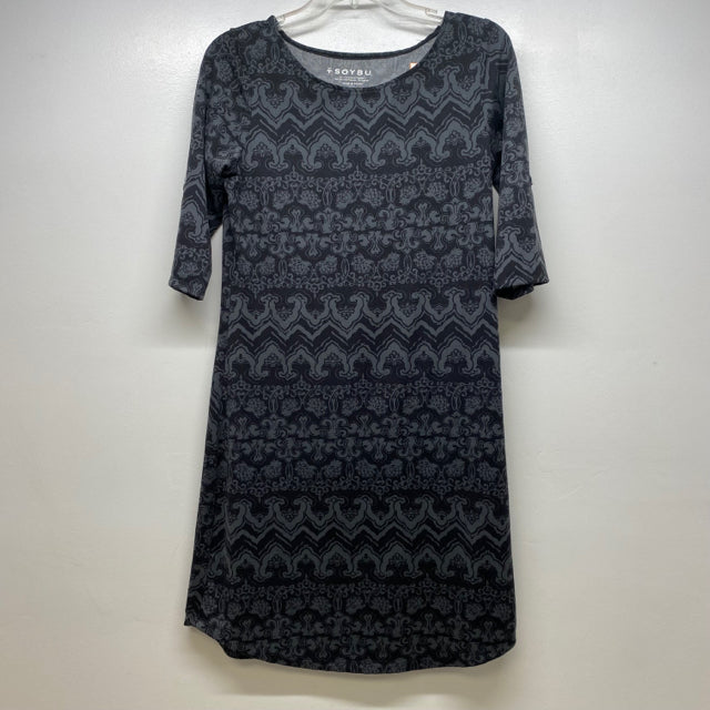 Soybu Size M Women's Black-Gray Pattern A Line Dress