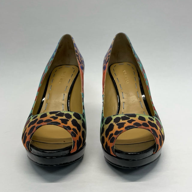 Nine West Size 6.5 Women's Multicolor Animal Print Open Toe Shoes