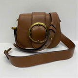 Polo by Ralph Lauren Brown Leather Pebbled Crossbody Saddle Handbag