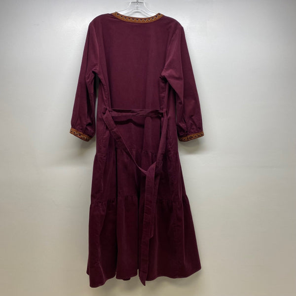 Johnny Was Size L Women's Burgundy Solid Maxi-Long Sleeve Dress