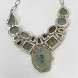 Multistone with center Amethyst Stalactite Flower slice pendant