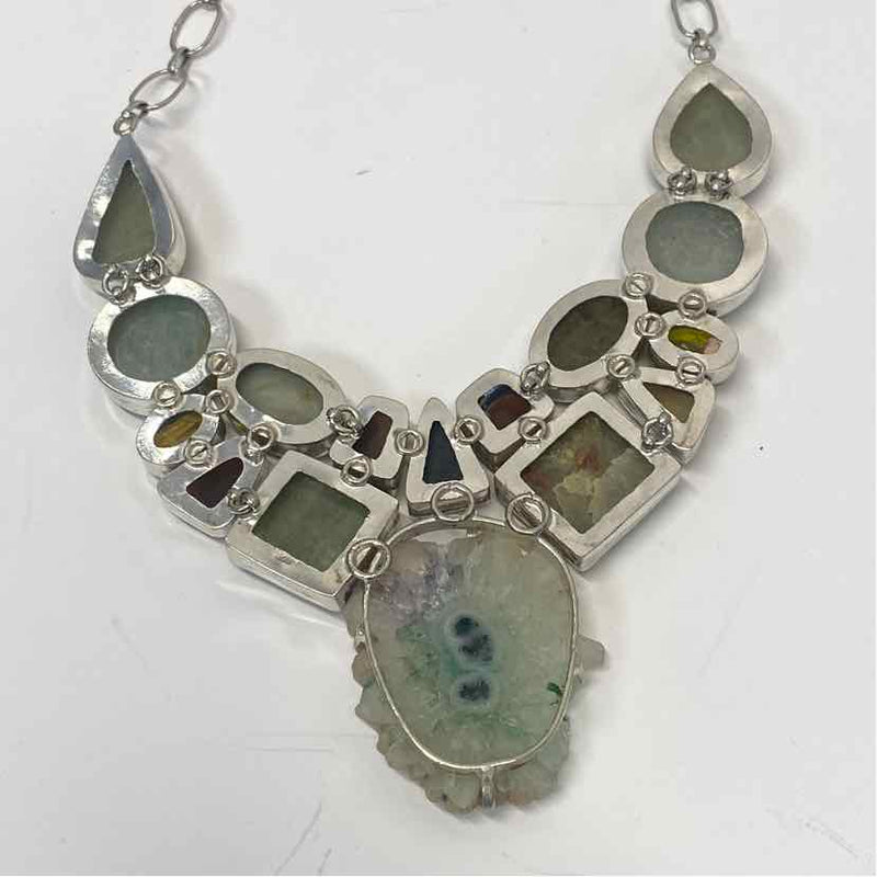Multistone with center Amethyst Stalactite Flower slice pendant